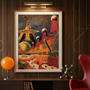 Affiche Ville futuriste de science-fiction vintage avec vo