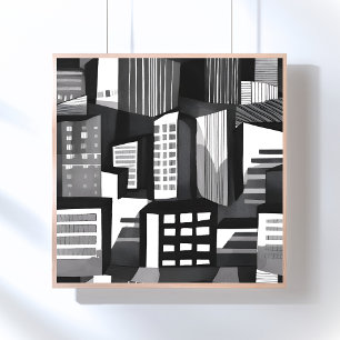 Affiche Ville géométrique moderne   Noir et blanc contempo