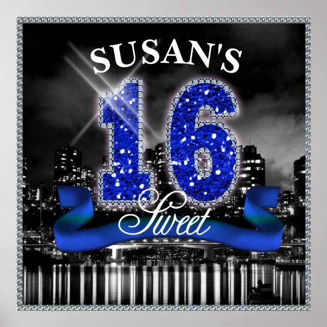 Affiche Ville Lumières Sweet sixteen bleu ID118 (Devant)