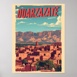Affiche Ville vintage de Ouarzazate kasbah désert du Sahar