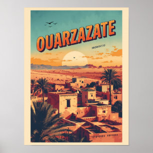 Affiche Ville vintage d'Ouarzazate kasbah désert du Sahara