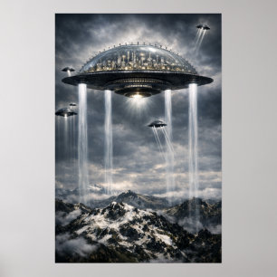 Affiche Villes de science-fiction fantastique rétro de l'a