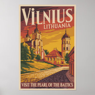 Affiche Vilnius Lituanie Illustration Voyage Art Vintage