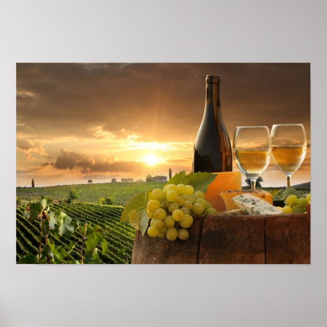 Affiche Vin Blanc Avec Barre Sur Vignoble En Chianti (Devant)