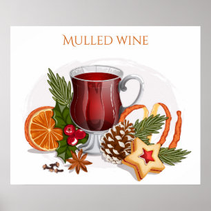Affiche Vin chaud de fête avec illustration d'ingrédients
