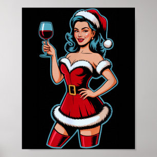 Affiche Vin de Noël Santa Fille Fête de Vacances Drôle Vin