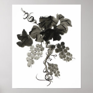 Affiche Vin de raisin, Sumi-e