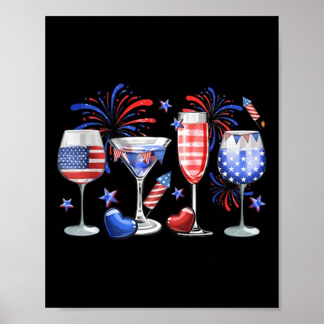 Affiche Vin drôle Gl Rouge Blanc Bleu Feu d'artifice Joyeu (Devant)