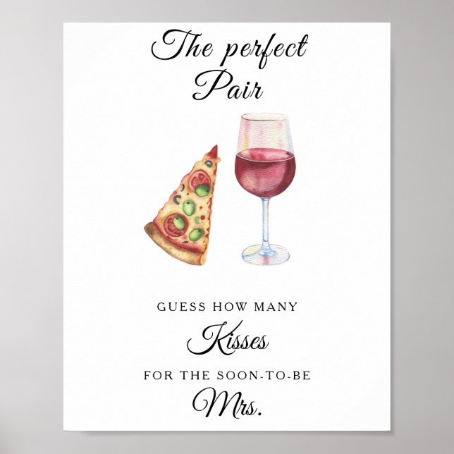 Affiche Vin et Pizza douche nuptiale Combien de baisers (Devant)