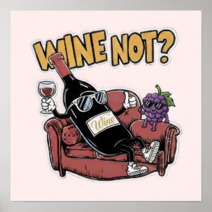 Affiche Vin et raisins amusants