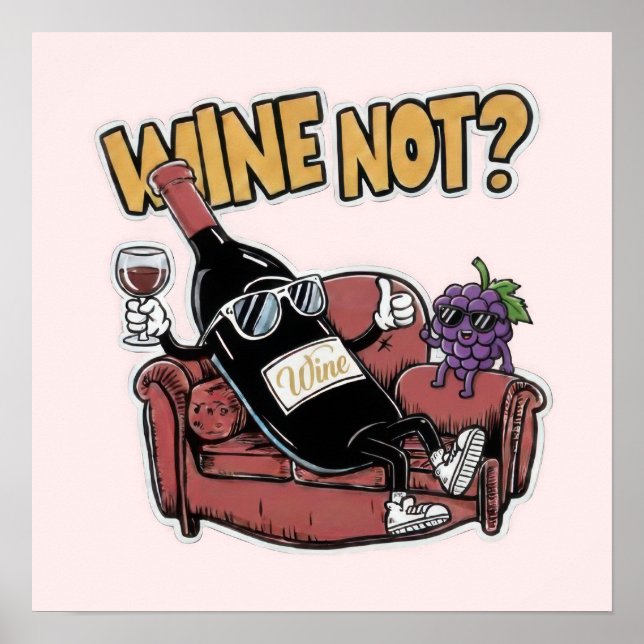 Affiche Vin et raisins amusants (Devant)