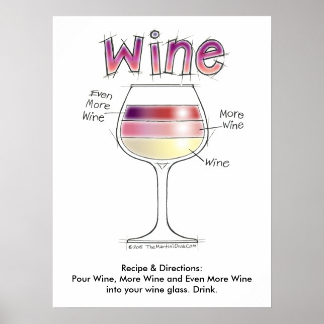 Affiche VIN, PLUS DE VIN, ENCORE PLUS DE VIN 18"x24" (Devant)