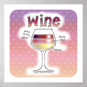 Affiche VIN, PLUS DE VIN, ENCORE PLUS DE VIN 18" x 18"