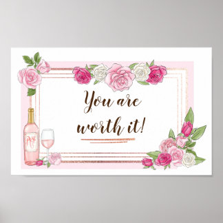 Affiche Vin Rose Floral Vin rose Or cadre avec devis