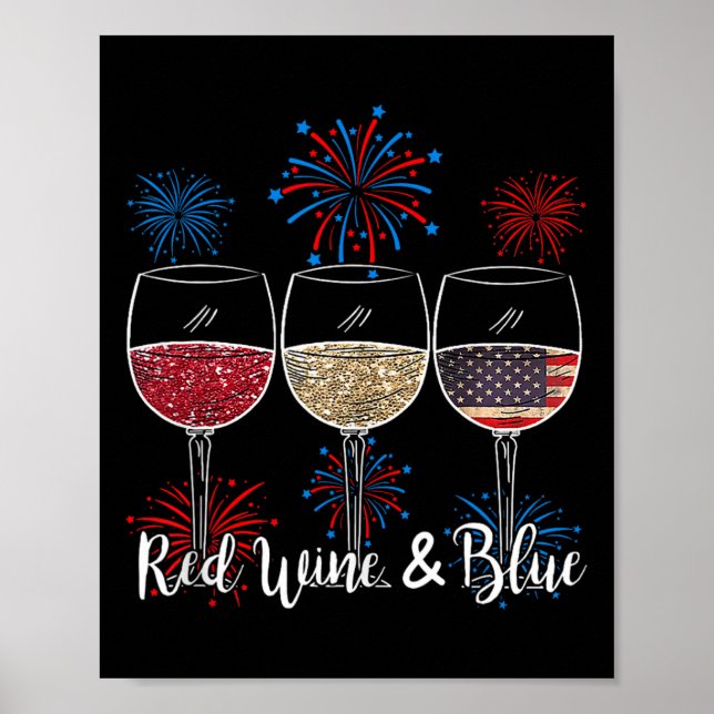 Affiche Vin Rouge Et Bleu 4 juillet Vin Rouge Blanc Bleu (Devant)