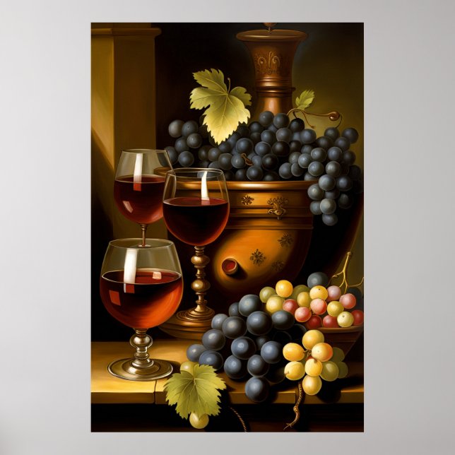 Affiche Vin Rouge Et Raisins (Devant)