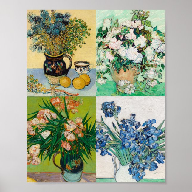 Affiche Vincent Van Gogh 1800s Flower Painting Collage  (Devant)