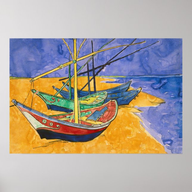 Affiche Vincent van Gogh - Bateaux de pêche sur la plage (Devant)
