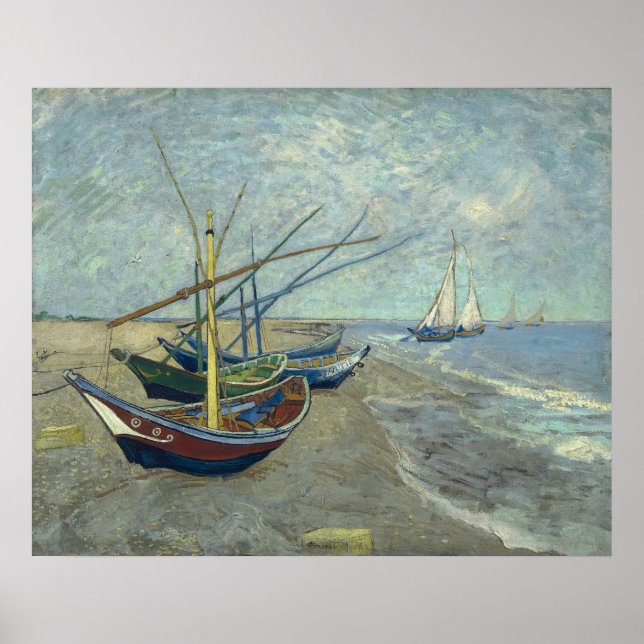 Affiche Vincent van Gogh Bateaux de pêche sur la plage (Devant)