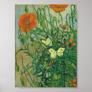 Affiche Vincent Van Gogh - Butterflies and poppies
