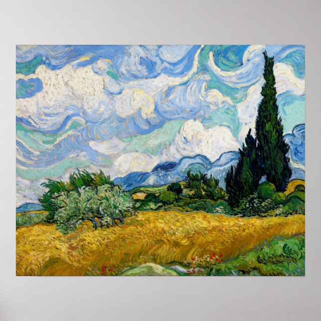 Affiche Vincent Van Gogh - Champ de blé avec cyprès (Devant)