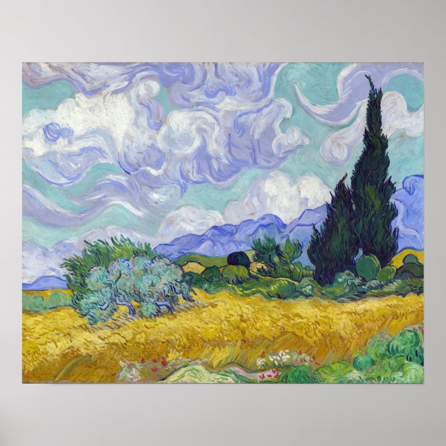 Affiche Vincent Van Gogh - Champ de blé avec cyprès (Devant)