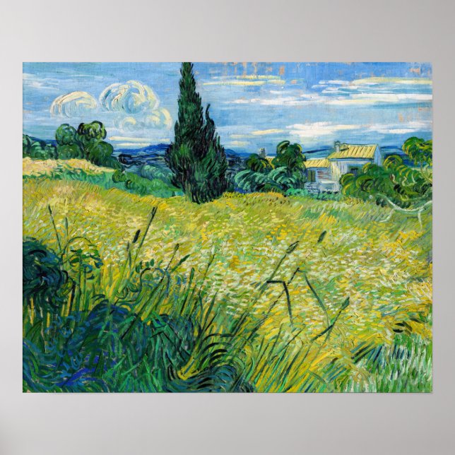 Affiche Vincent van Gogh - Champ de blé vert avec Cypress (Devant)