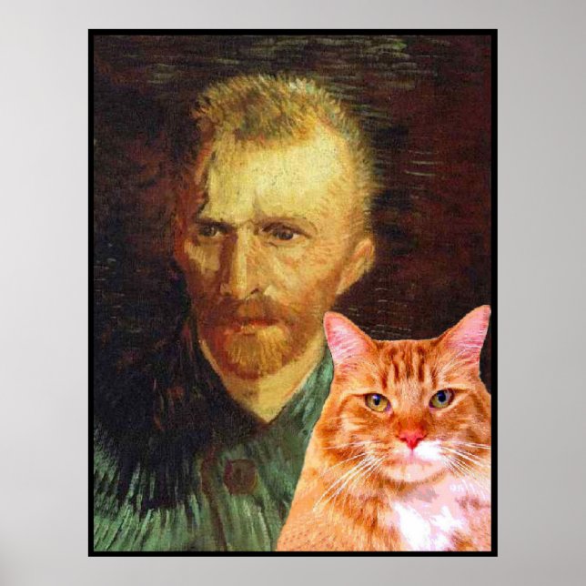 Affiche Vincent van Gogh et son chat tabby rouge (Devant)