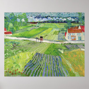 Affiche Vincent van Gogh - Landscape with Carriage & Train