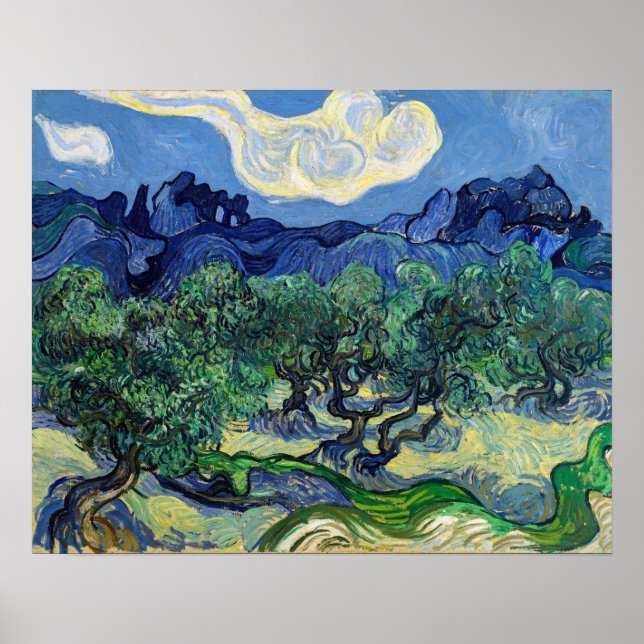 Affiche Vincent van Gogh - Oliviers avec les Alpilles (Devant)