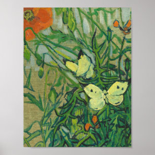Affiche Vincent Van Gogh - Papillons et pavots