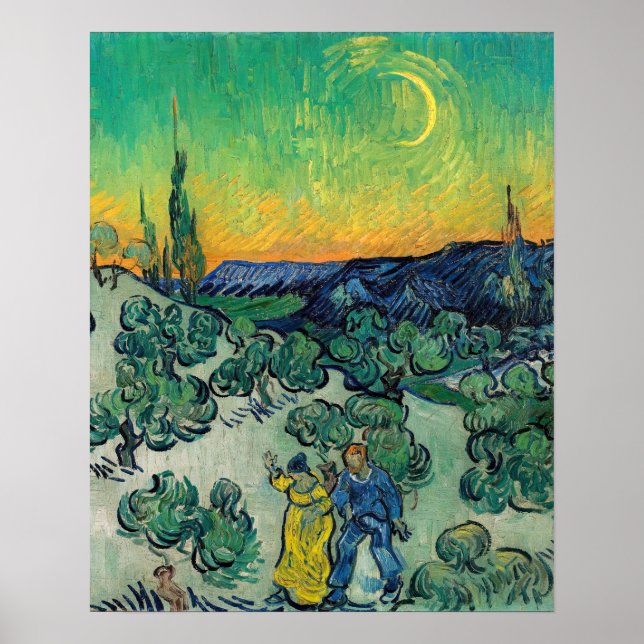 Affiche Vincent van Gogh - Paysage au clair de lune avec c (Devant)