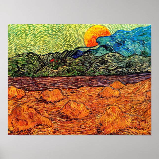 Affiche Vincent Van Gogh - Paysage du soir avec lune monta (Devant)