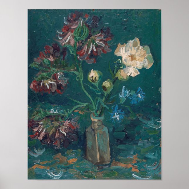 Affiche Vincent Van Gogh - Petite bouteille avec pivoines (Devant)