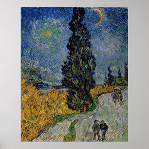 Affiche Vincent Van Gogh Road avec Cypress & Star Painting