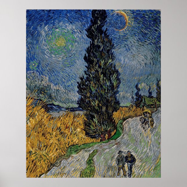 Affiche Vincent Van Gogh Road avec Cypress & Star Painting (Devant)