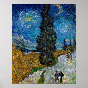 Affiche Vincent van Gogh - Route avec cyprès et étoile