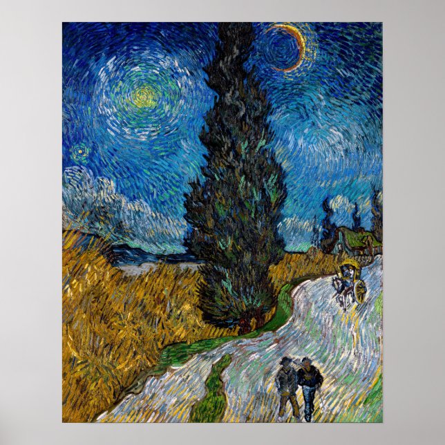 Affiche Vincent van Gogh - Route avec cyprès et étoile (Devant)