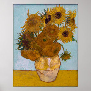 Affiche Vincent Van Gogh Sunflowers Arrière - plan bleu