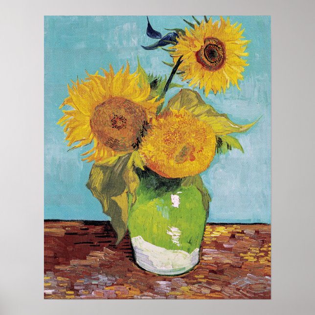 Affiche Vincent Van Gogh - Trois tournesols dans un vase (Devant)