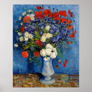 Affiche Vincent van Gogh - Vase avec fleurs bleues et coqu