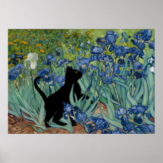 Affiche Vincent Van Gogh's Irises Cat Print Black Cat