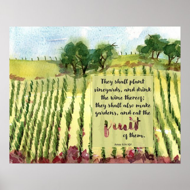 Affiche Vineyard Scripture Amos Wine Grapes Watercolor (Devant)