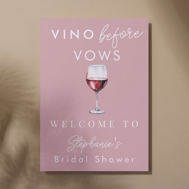 Affiche Vino Before Vows Fête de Mariage Rose Bienvenue (Créateur téléchargé)