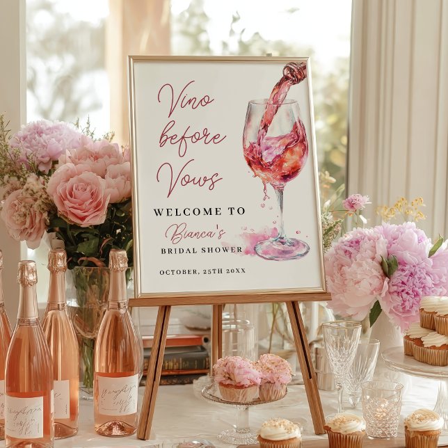 Affiche Vino Before Vows Vine Fête des mariées Bienvenue (Vino Before Vows Wine Bridal Shower Welcome Poster)
