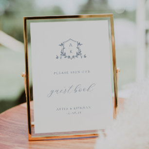 Affiche Vins intemporels Dusty Blue Crest Guest Book Sign