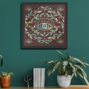 Affiche Vins Roses des yeux mystiques Boho magique coloré