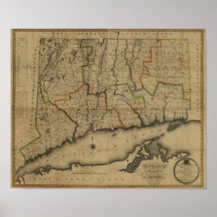 Affiche Vintage 1813 Connecticut Map