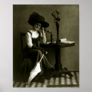 Affiche Vintage 1910 Femme à la chandelle Téléphone