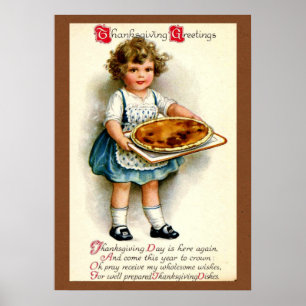 Affiche Vintage, 1910, Salutations de Thanksgiving
